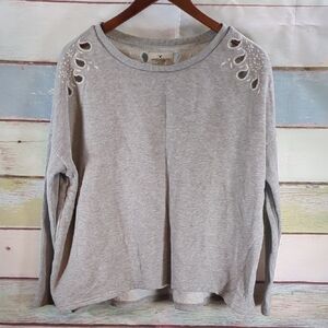 American Eagle Gray Embroidered Cut Out Women's Top